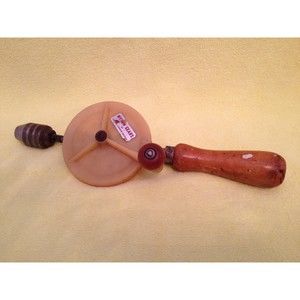 Vintage 1950's DUNLAP Hand Drill Nylon Gears Wood Handles USA Made